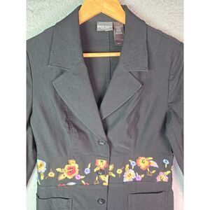 Bisou Bisou Michele Bohbot Black Floral Embroidered Blazer 14 Boho Tailored